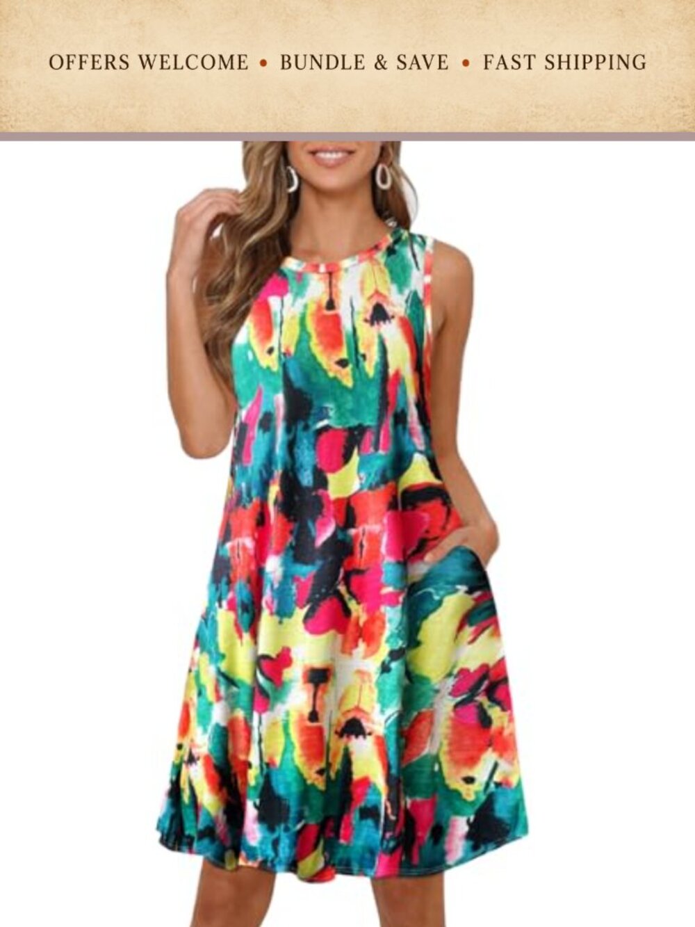 Sleeveless Flowy A-Line Sundress with Pockets